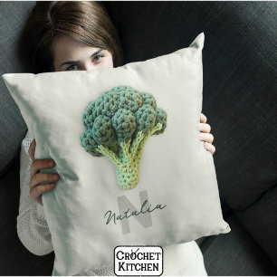 Weirdly Elegant Minimalist Crochet Broccoli Name Throw Pillow