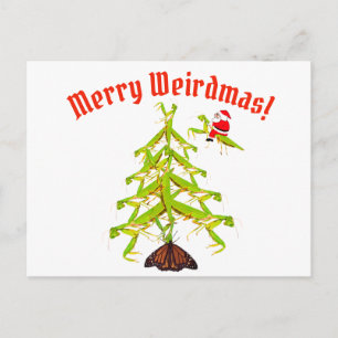 Weirdmas Praying Mantis Tree Christmas Postcard