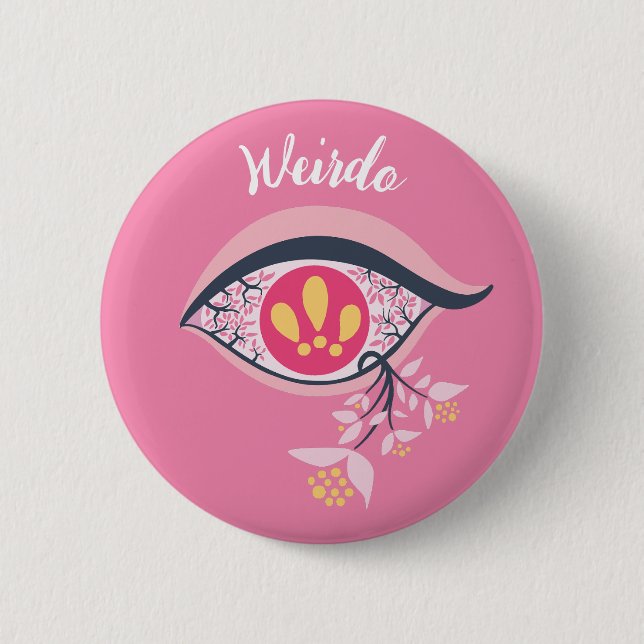 Weirdo Trippy Eye Pink Floral Psychedelic 2 Inch Round Button (Front)