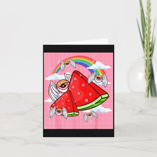 Weirore Aesthetic Kawaii Watermelon Eyes Winged Ey Card (Front)