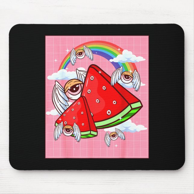 Weirore Aesthetic Kawaii Watermelon Eyes Winged Ey Mouse Pad (Front)