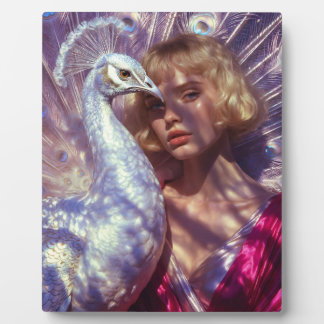 Weißer Pfau und Schönheit in rosa Eleganz Plaque