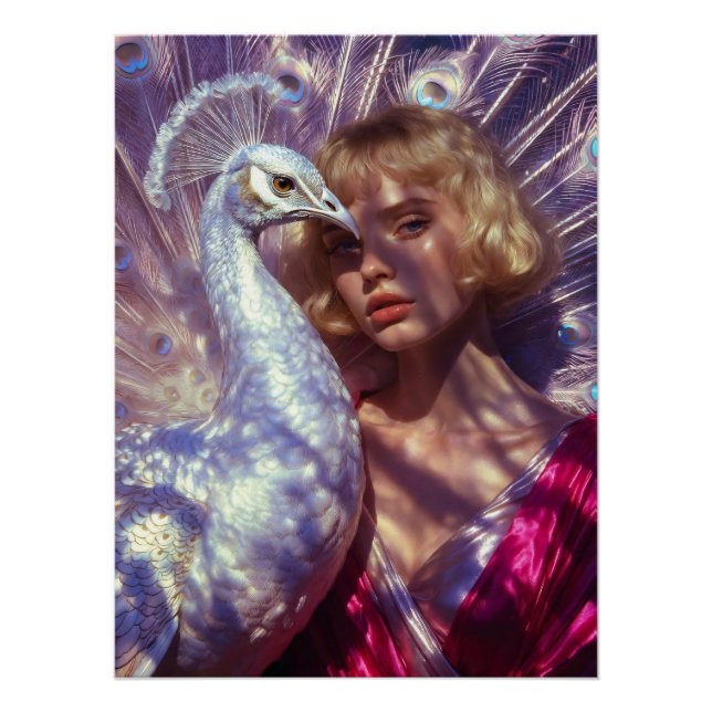 Weißer Pfau und Schönheit in rosa Eleganz Poster (Front)