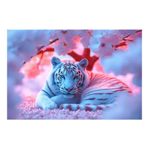 Weißer Tiger unterm Kirschblüten Baum Photo Print