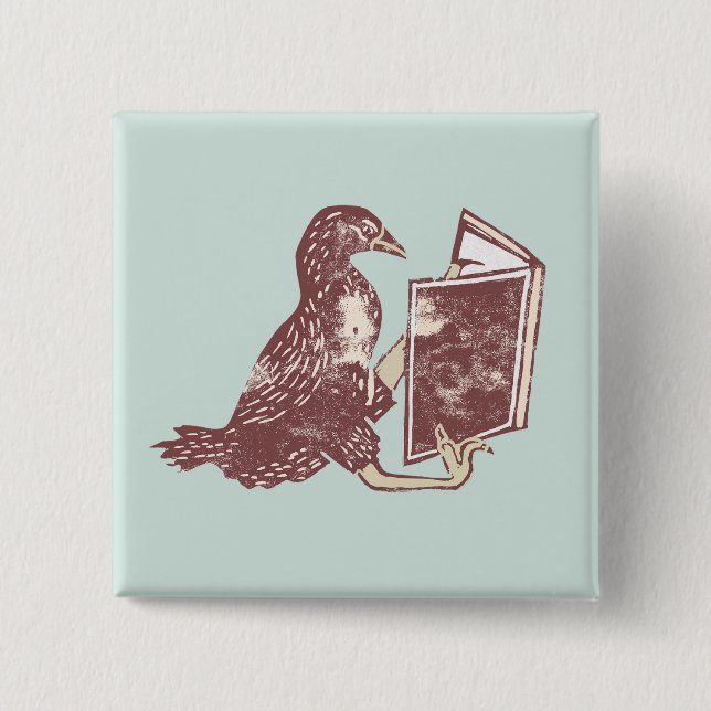 Weka Bird Reading a book 2 Inch Square Button (Front)