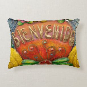 Welcom sign in Spanish, Mexico Accent Pillow