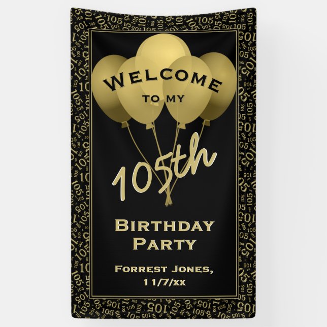 Welcome 150th Birthday Num Patten Gold and Black Banner (Vertical)