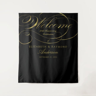 Welcome 50th Anniversary Elegant Silver Script Tapestry