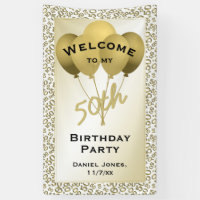 Welcome 50th Birthday Number Patten Gold and White