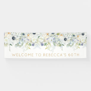 Welcome 60th Birthday Party Name Floral Leaves Banner