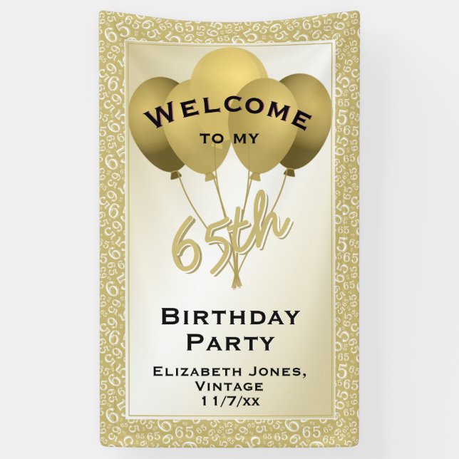 Welcome 65th Cool Number Pattern - Gold/White Banner (Vertical)