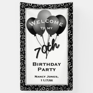 Welcome 70th Party Black/White Number Pattern Banner