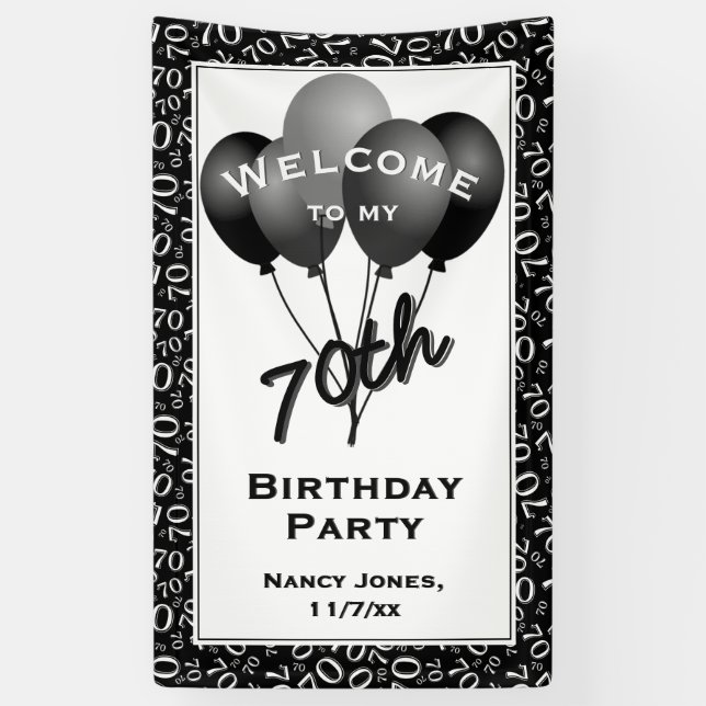 Welcome 70th Party Black/White Number Pattern Banner (Vertical)