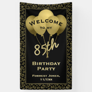 Welcome 85th Birthday Number Patten Gold and Black Banner