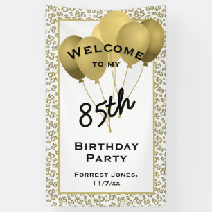 Welcome 85th Birthday Number Patten Gold and White Banner
