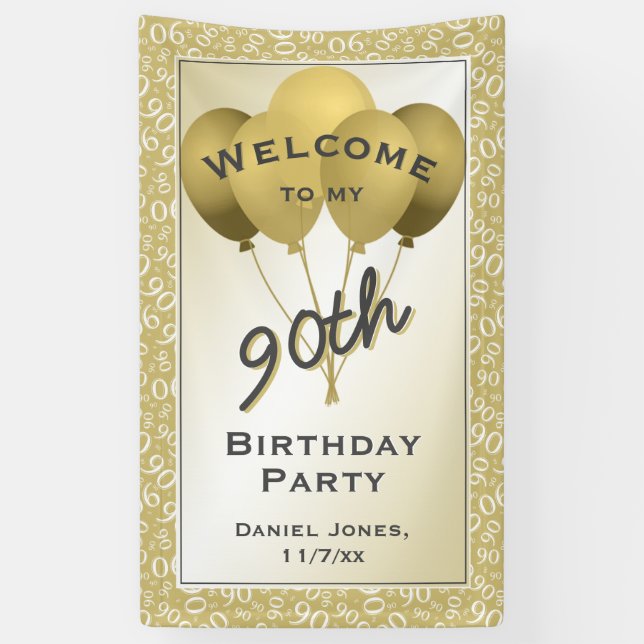 Welcome 90th Cool Number Pattern - Gold/White Banner (Vertical)