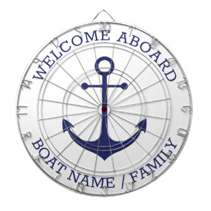 Welcome Aboard blue nautical anchor custom name Dartboard