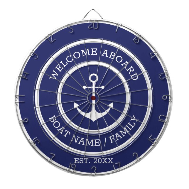 Welcome Aboard blue white nautical anchor custom Dartboard (Front)
