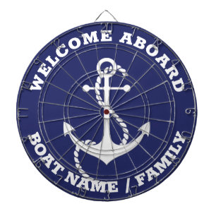 Welcome Aboard blue white nautical anchor custom Dartboard
