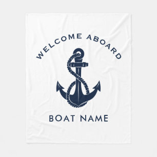 Welcome Aboard  Boat Name Anchor Custom Fleece Blanket