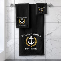 Welcome Aboard Boat Name Anchor Gold Laurel Black