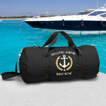 Welcome Aboard Boat Name Anchor Gold Laurel Black Duffle Bag<br><div class="desc">A custom designed nautical boat anchor, gold style laurel leaves and a gold star with "Welcome Aboard" and your personalized name or boat name on a stylish gym or travel duffle bag. This design is in white and gold colours on black or edit the design and easily change the bag...</div>