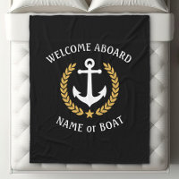 Welcome Aboard Boat Name Anchor Gold Laurel Black