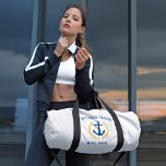 Welcome Aboard Boat Name Anchor Gold Laurel Star Duffle Bag<br><div class="desc">Personalized travel duffel bags featuring a custom designed nautical boat anchor, gold style laurel leaves and a gold star with "Welcome Aboard" and your name or boat name. This design is in navy blue and gold colours on white or edit the design and easily change the bag to any desired...</div>