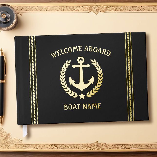 Welcome Aboard Boat Name Anchor Laurel Star  Guest Book (Several sizes to choose from.)