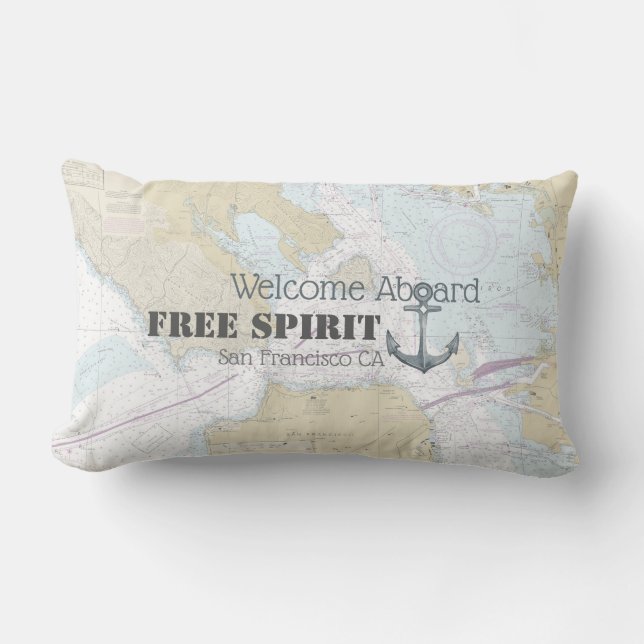 Welcome Aboard Boat Name Anchor + Nautical Chart Lumbar Pillow (Front)