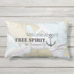 Welcome Aboard Boat Name Anchor + Nautical Chart Lumbar Pillow