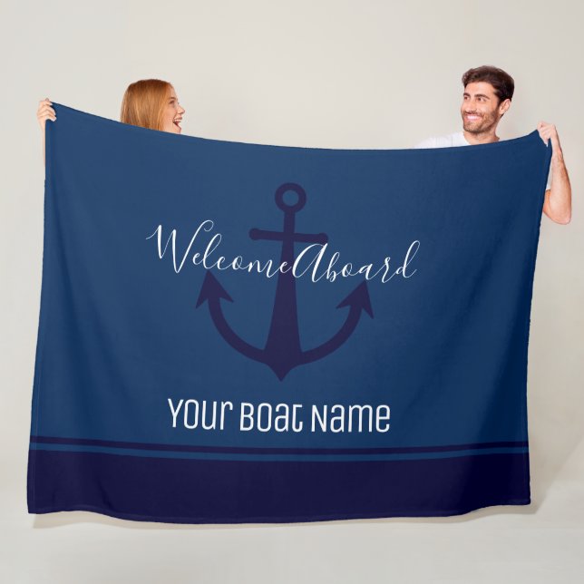 Welcome Aboard Boat Name Anchor Nautical Fleece Blanket (In Situ)