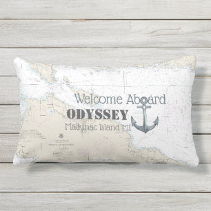 Welcome Aboard Boat Name Anchor Nautical Michigan Lumbar Pillow