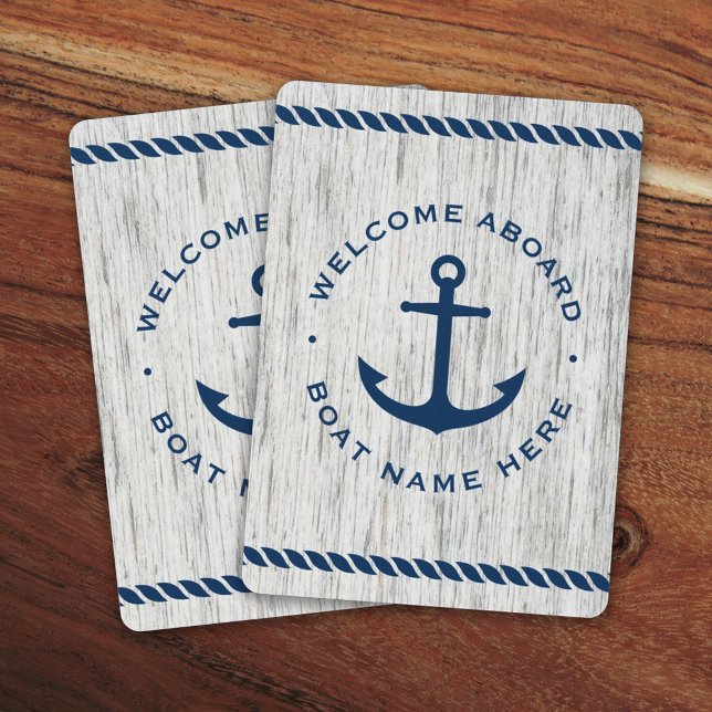 Welcome aboard boat name anchor rope driftwood playing cards (Creator Uploaded)