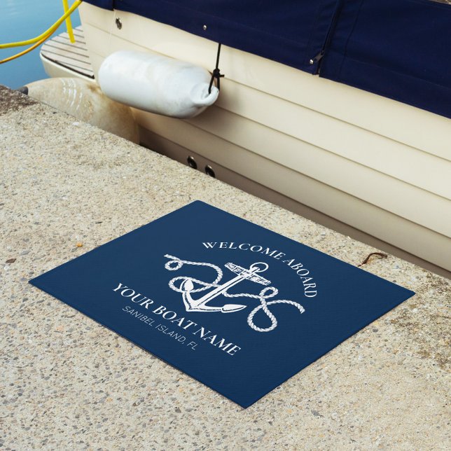 Welcome Aboard Boat Name Nautical Anchor Navy Doormat (Creator Uploaded)