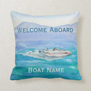 Welcome Aboard Boat Name Watercolor Boating Throw Pillow