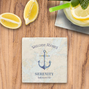 Welcome Aboard 🌊 Chesapeake Bay Vintage Nautical Stone Coaster