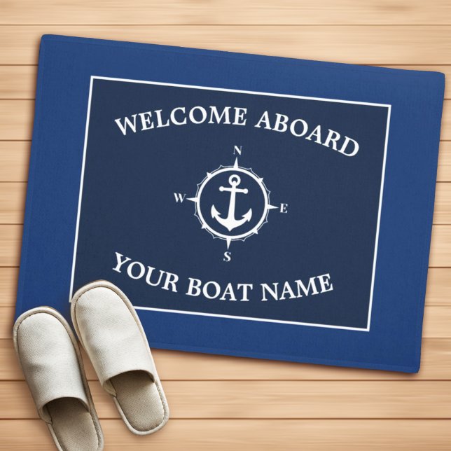 Welcome Aboard Compass Anchor Boat Name Blue Doormat (Creator Uploaded)