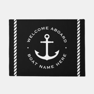 Welcome aboard custom boat name anchor black doormat