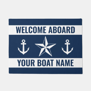 Welcome aboard custom boat name nautical star icon doormat