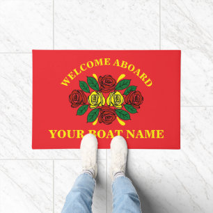 Welcome Aboard Custom Boat Name Red Doormat