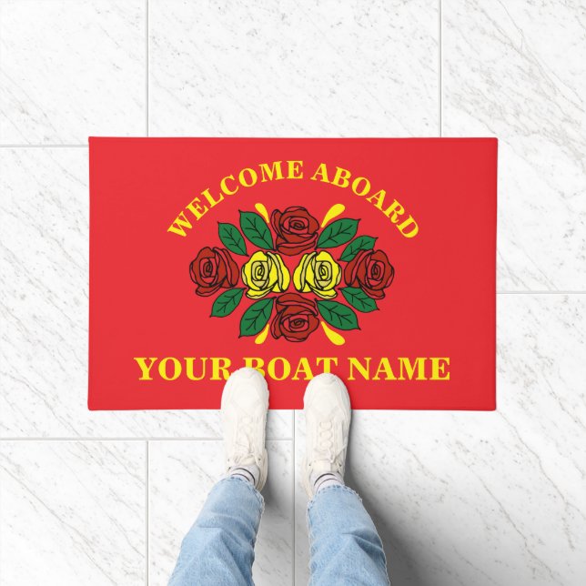 Welcome Aboard Custom Boat Name Red Doormat (Indoor)