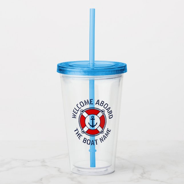 Welcome Aboard custom name boat acrylic tumbler (Front)