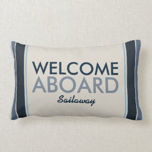 Welcome Aboard Customized Vertical Stripes Blue Lumbar Pillow