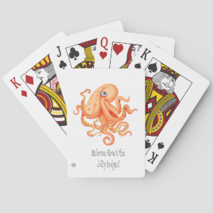 Welcome aboard cute orange octopus playing cards