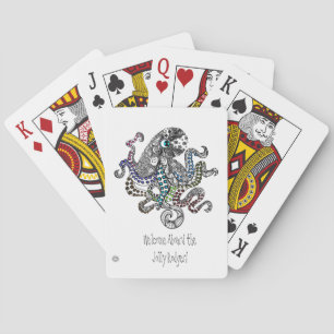 Welcome aboard floral line design octopus playing cards