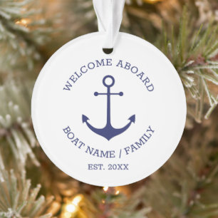 Welcome Aboard marine blanche personnalisée ancre 