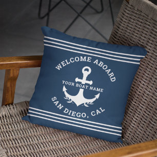 Welcome Aboard Nautica Blue Throw Pillow