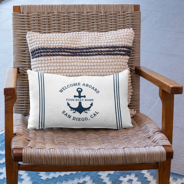 Welcome Aboard Nautica White Lumbar Pillow (Creator Uploaded)