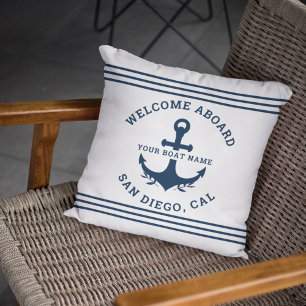 Welcome Aboard Nautica White Throw Pillow